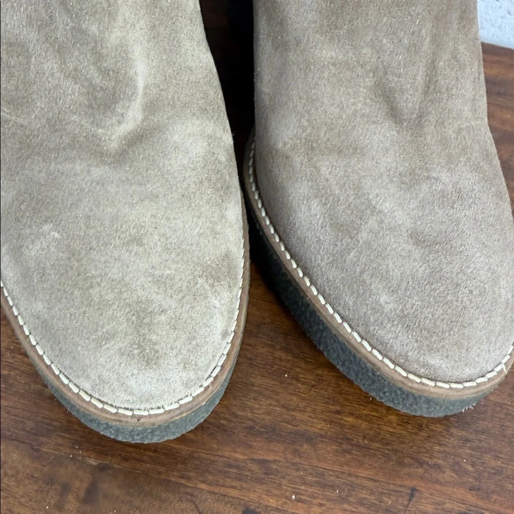 AQUAITALIA Viola Weatherproof Suede Leather Wedge Boot 8.5 Taupe/Grey VGC!